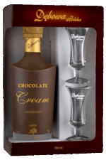 likier czekoladowy 0 7 w ozdobnym etui z kieliszkami z firmowym nadrukiem