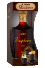 likier malinowy 0 7 w etui z kieliszkami czekoladowymi